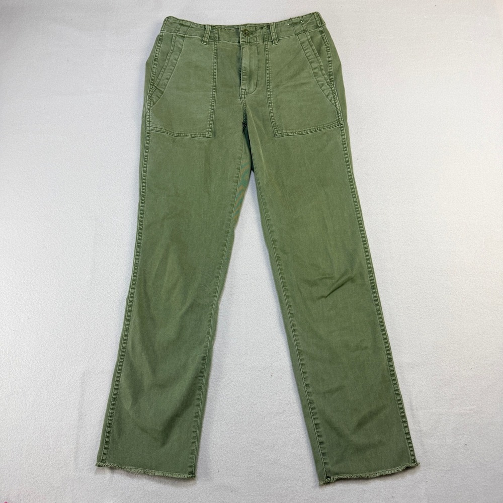 Madewell Women Sz 25 The Slim Straight Utility Pant Olive Green Raw Hem